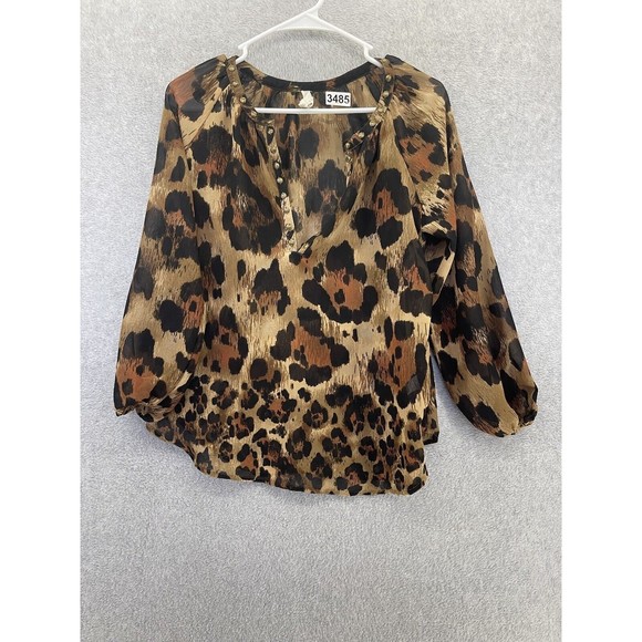 beach lunch lounge Tops - Beach Lunch Lounge Women's Blouse Animal Print Sheer V Neck Size XS 3/4 Sleeve